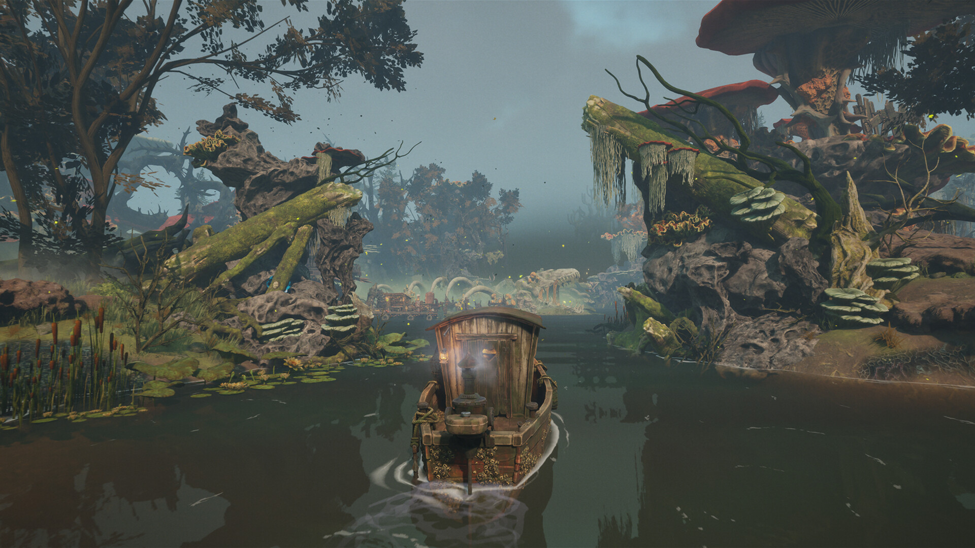 The trawler under way through the mushroom forests of the Submerged Lands