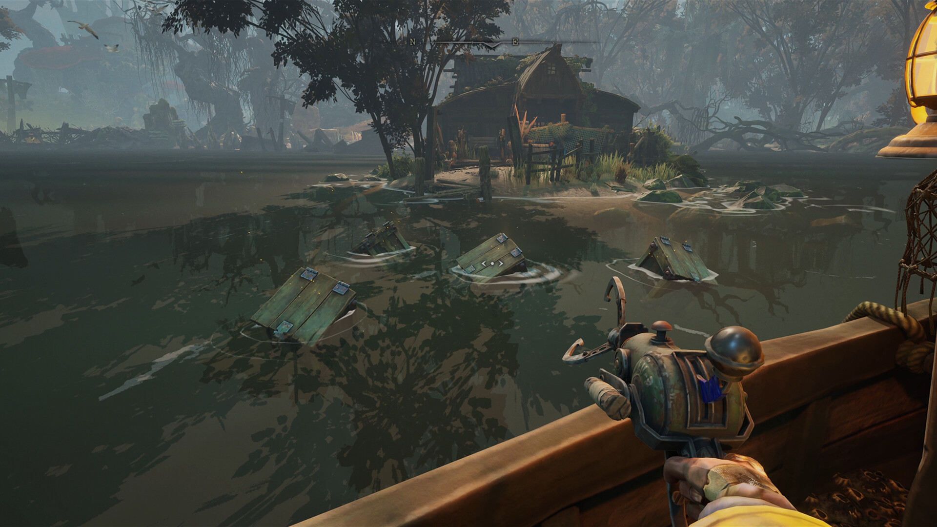 The Grappling Hook Gun aimed at drifting cargo crates